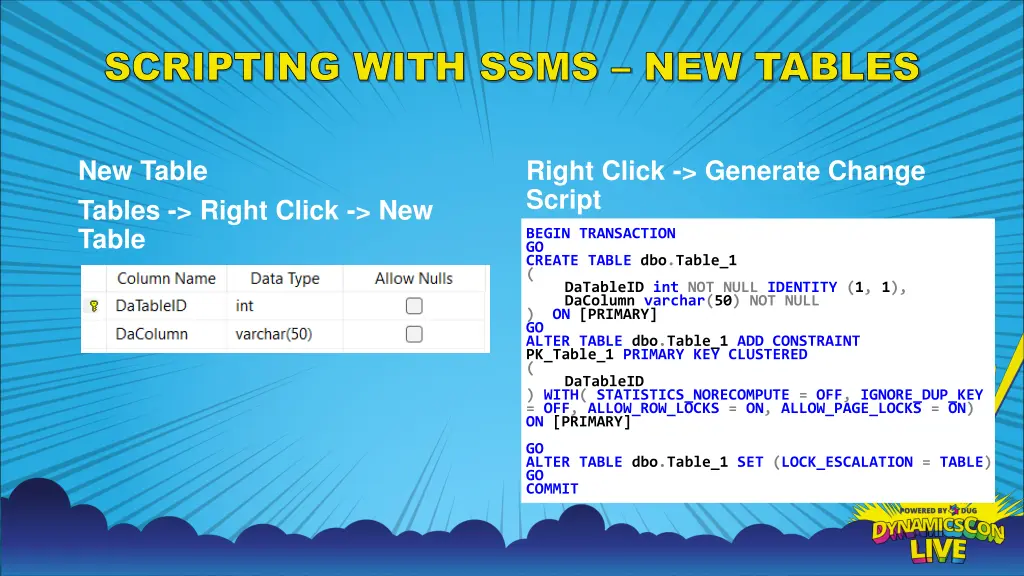 scripting with ssms new tables