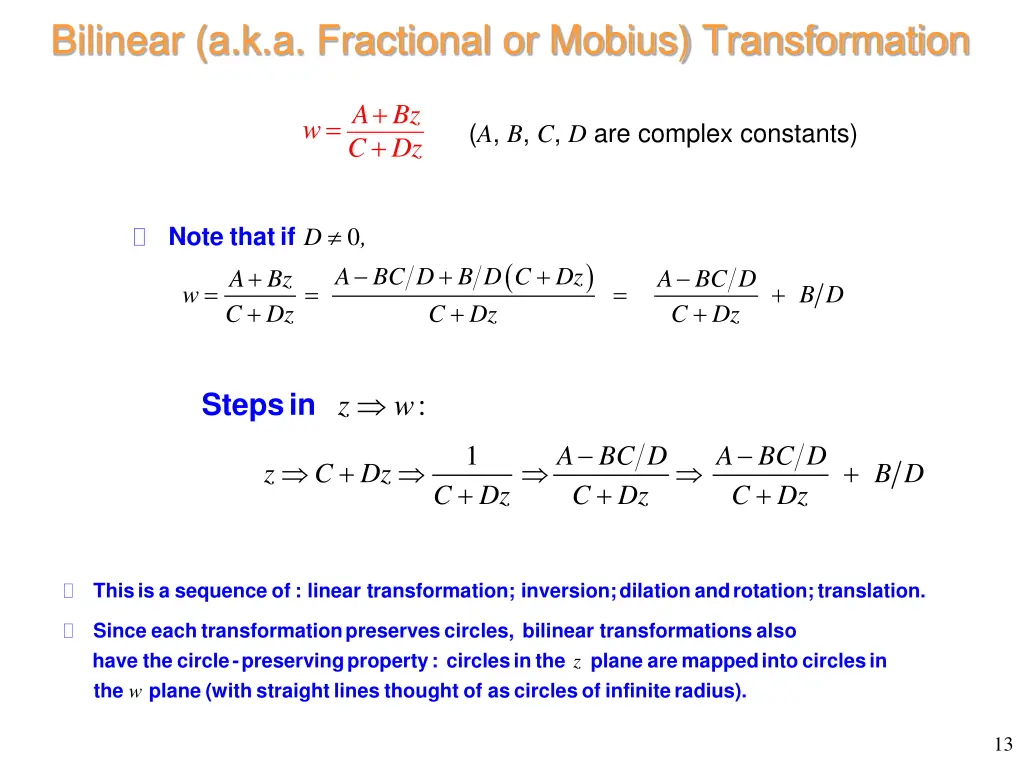 bilinear a k a fractional or mobius transformation