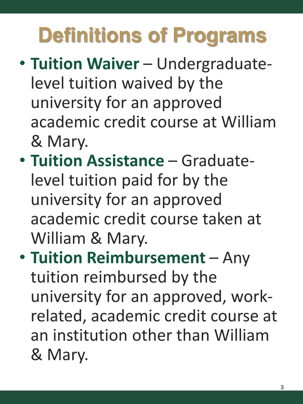 definitions of programs tuition waiver
