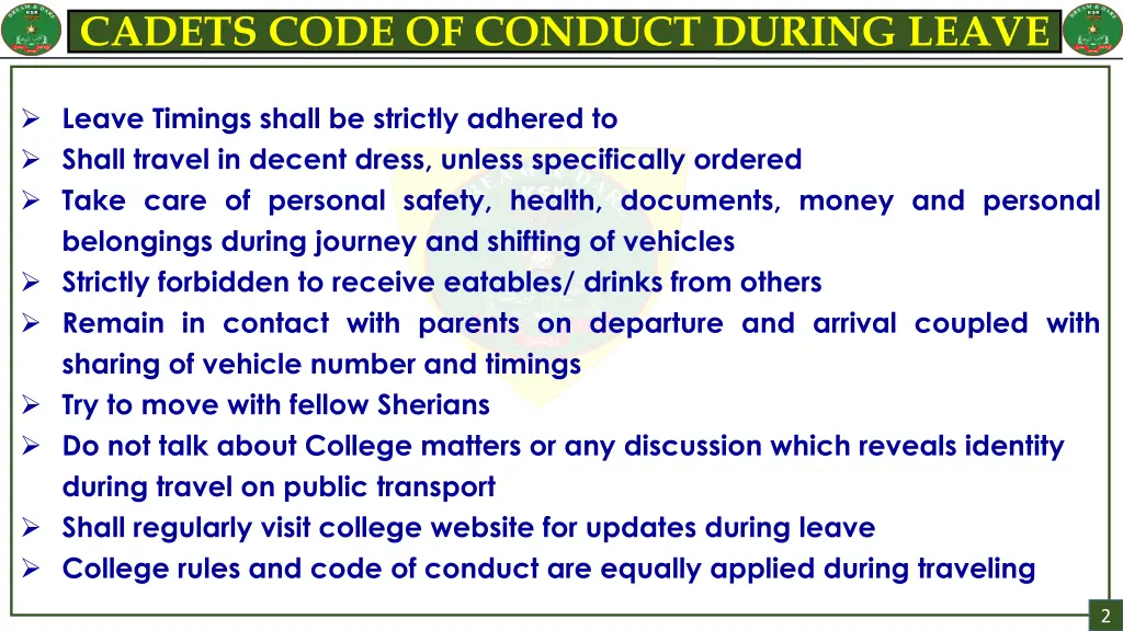 cadets code of conduct during leave 1