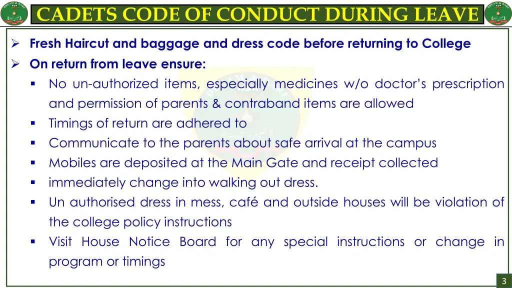 cadets code of conduct during leave 2