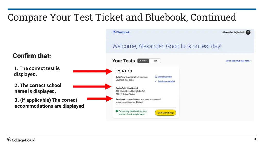 compare your test ticket and bluebook continued
