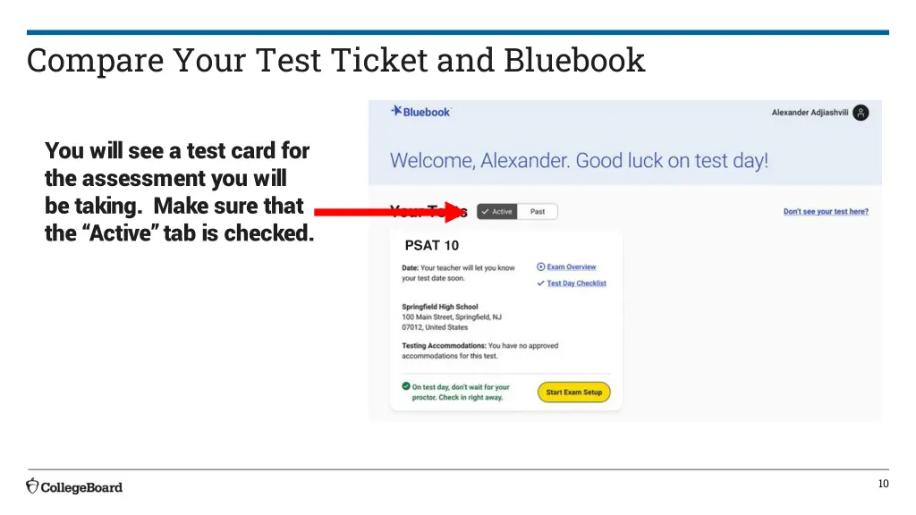 compare your test ticket and bluebook
