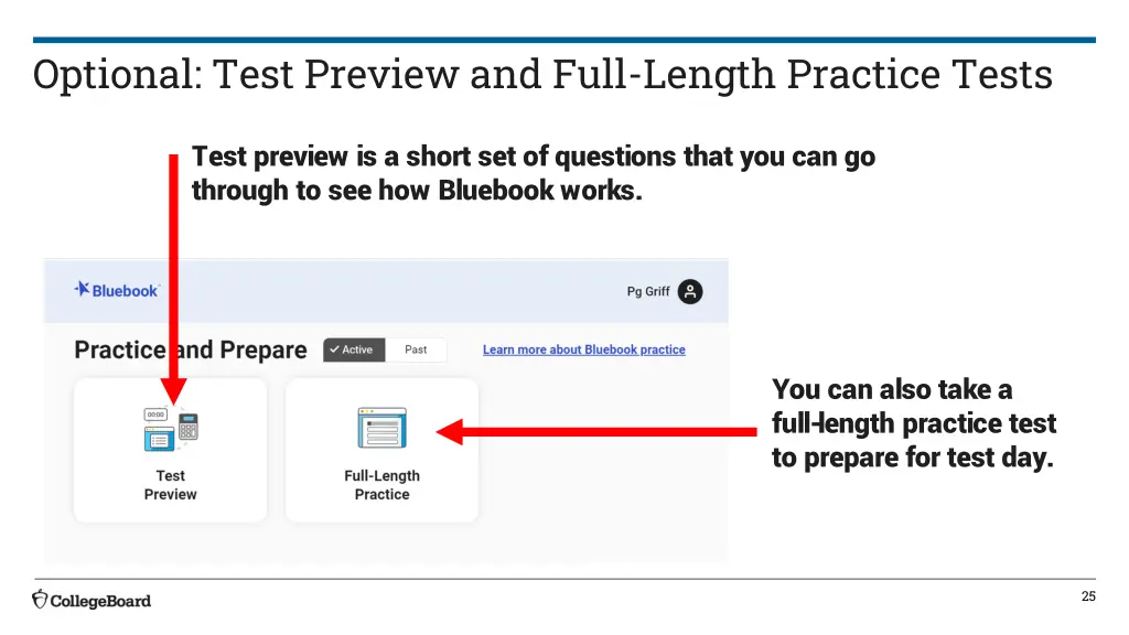 optional test preview and full length practice