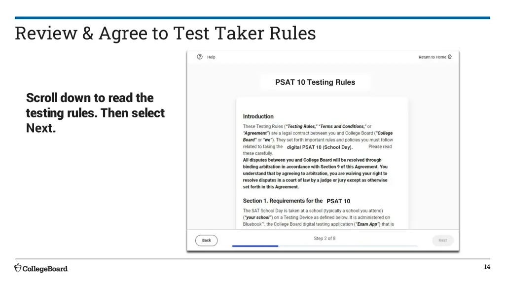 review agree to test taker rules