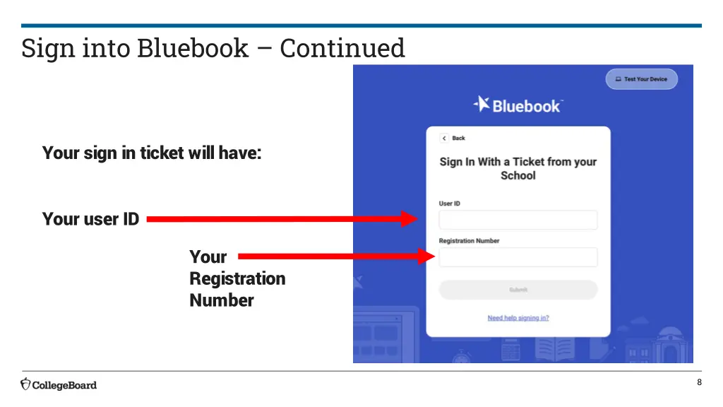 sign into bluebook continued