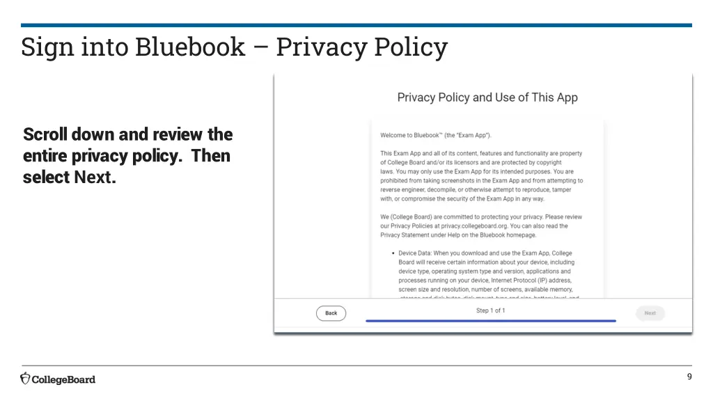 sign into bluebook privacy policy