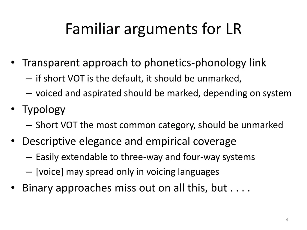 familiar arguments for lr