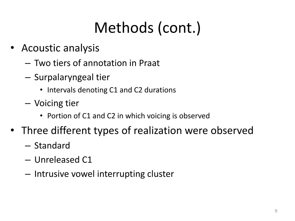 methods cont