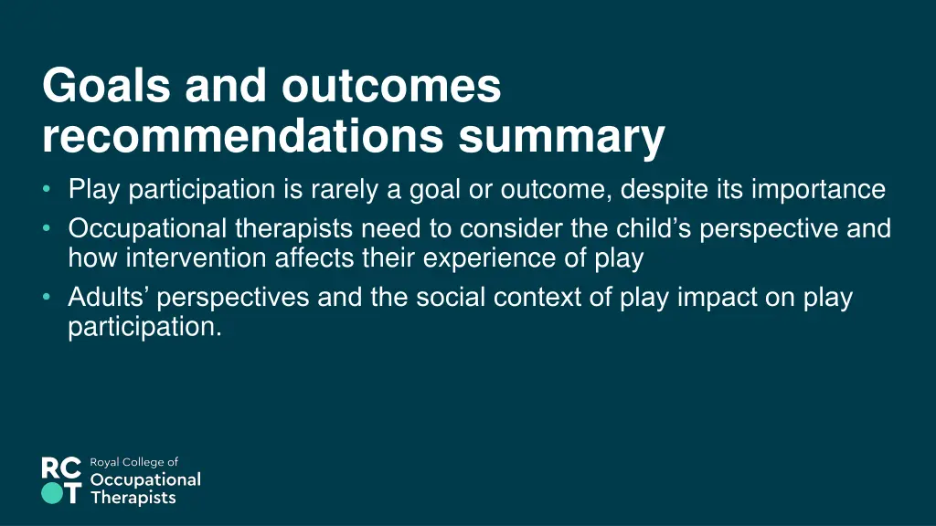 goals and outcomes recommendations summary play