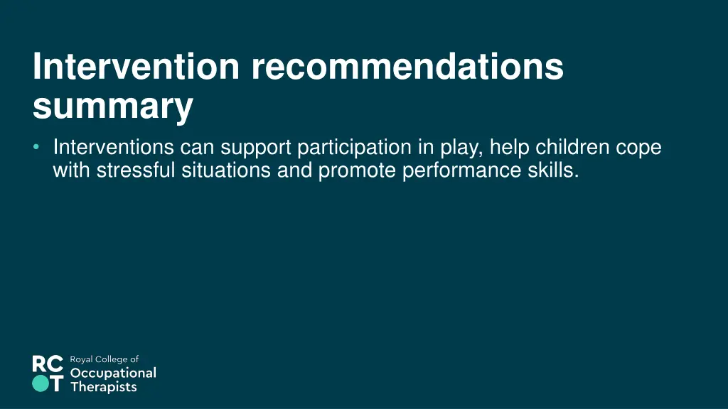 intervention recommendations summary