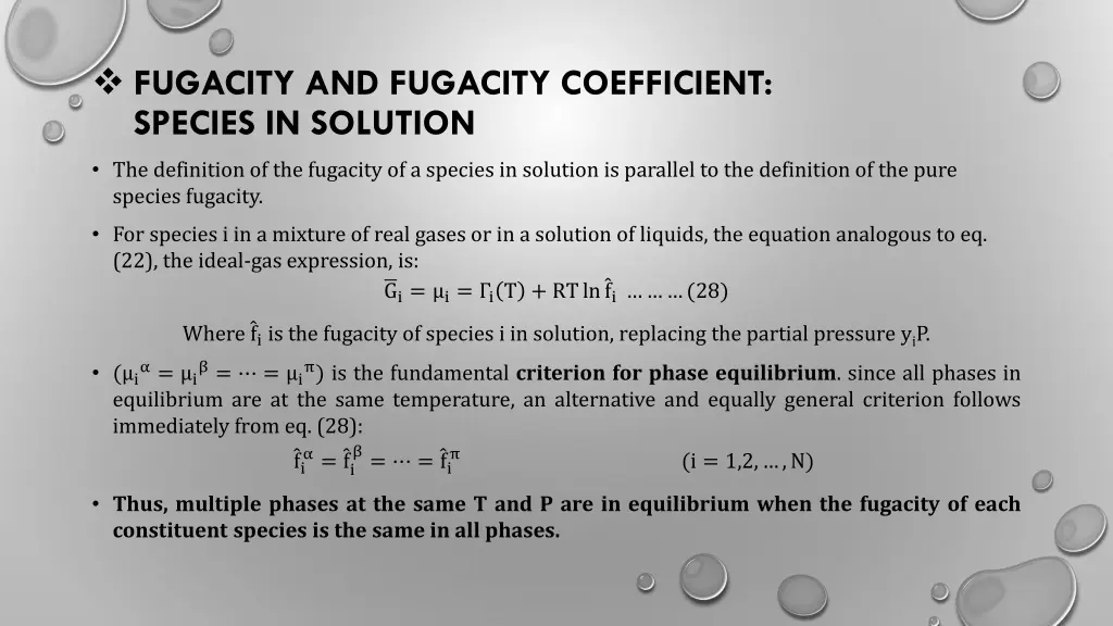 fugacity and fugacity coefficient species