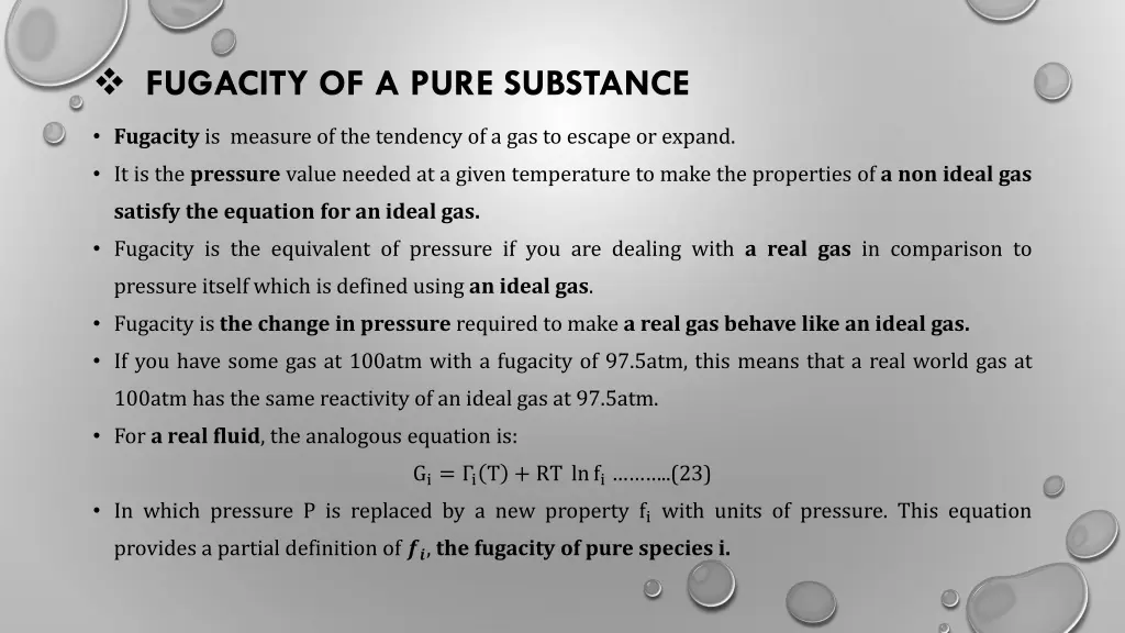 fugacity of a pure substance