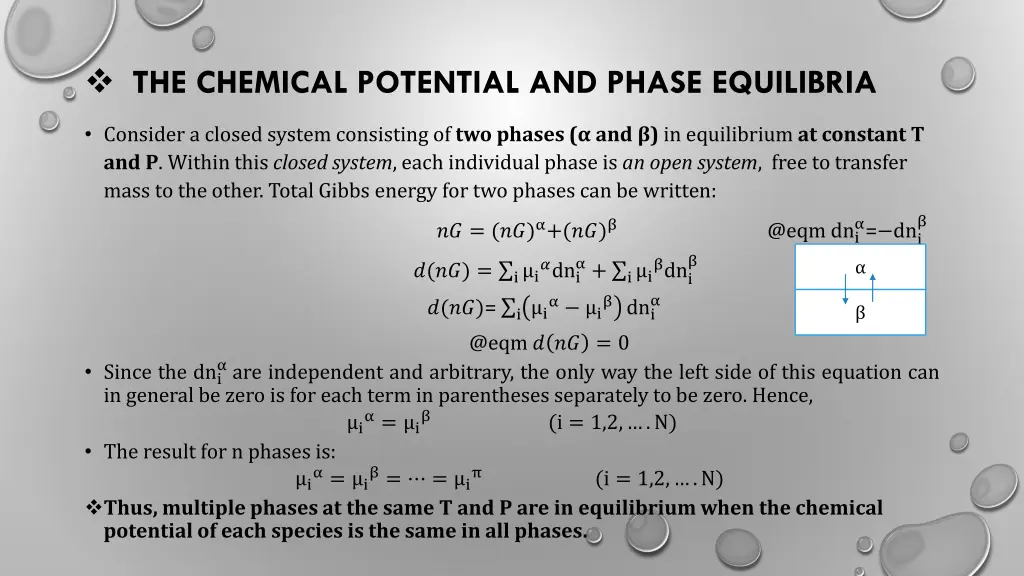 the chemical potential and phase equilibria