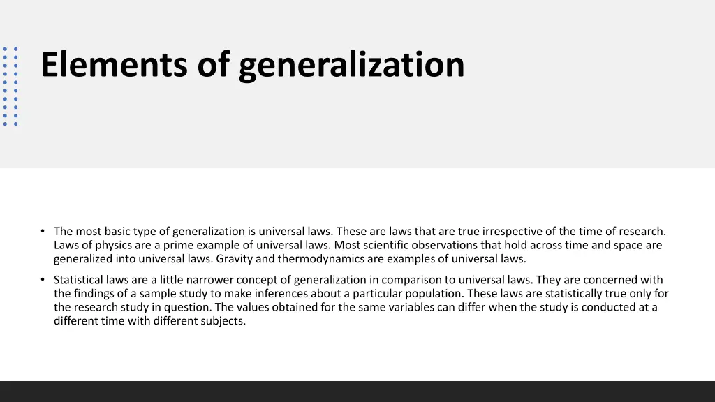 elements of generalization