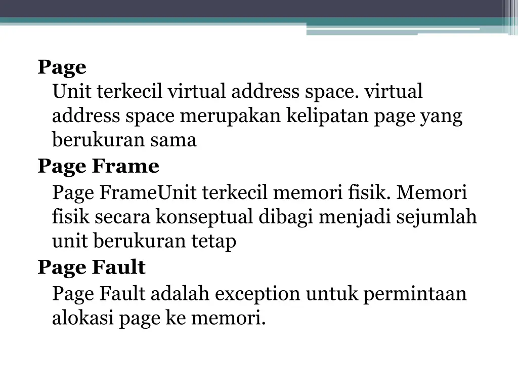 page unit terkecil virtual address space virtual