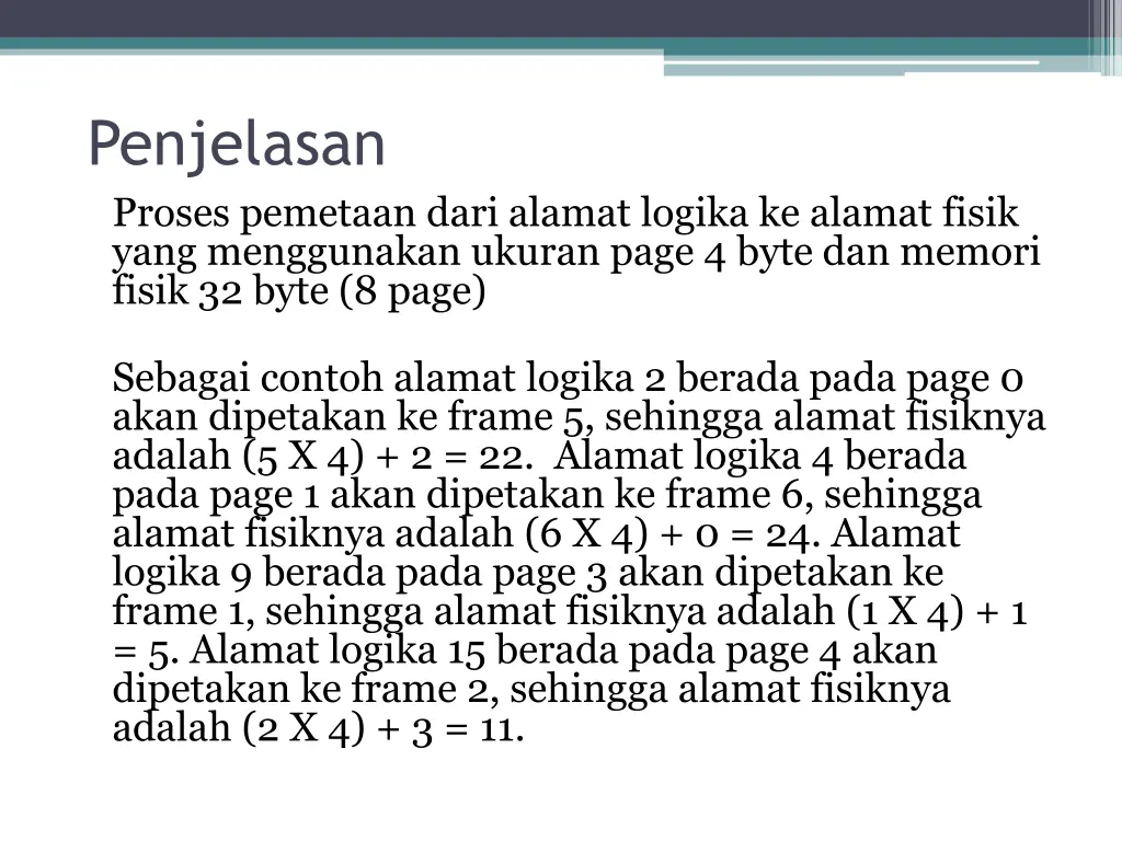 penjelasan proses pemetaan dari alamat logika