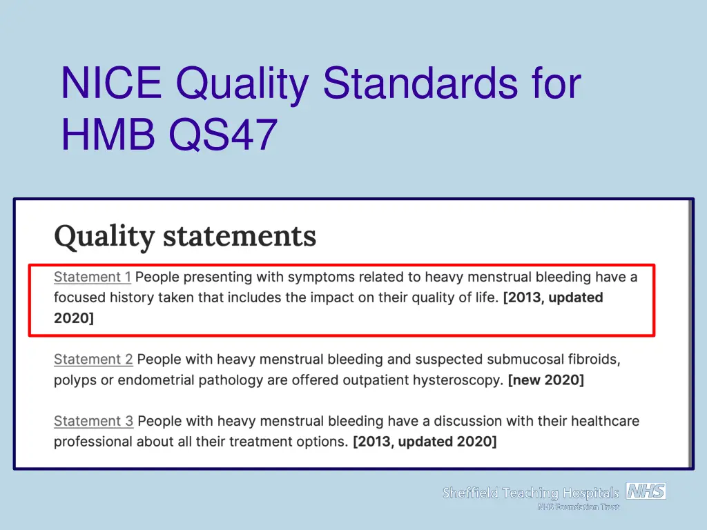 nice quality standards for hmb qs47