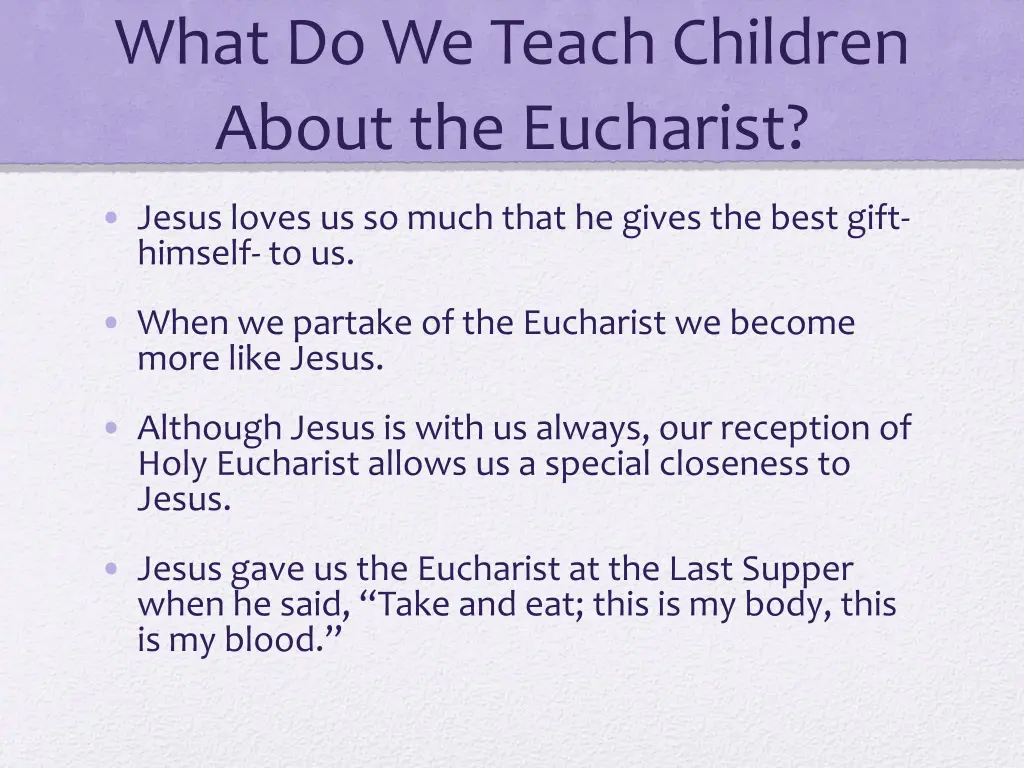 what do we teach children about the eucharist 1