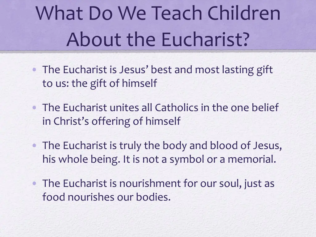 what do we teach children about the eucharist