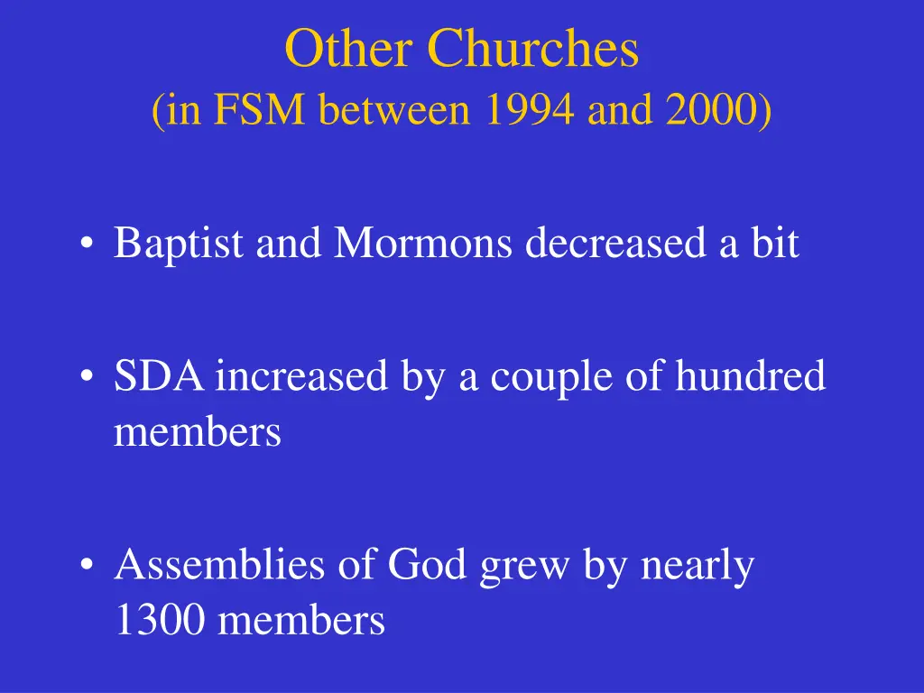 other churches in fsm between 1994 and 2000