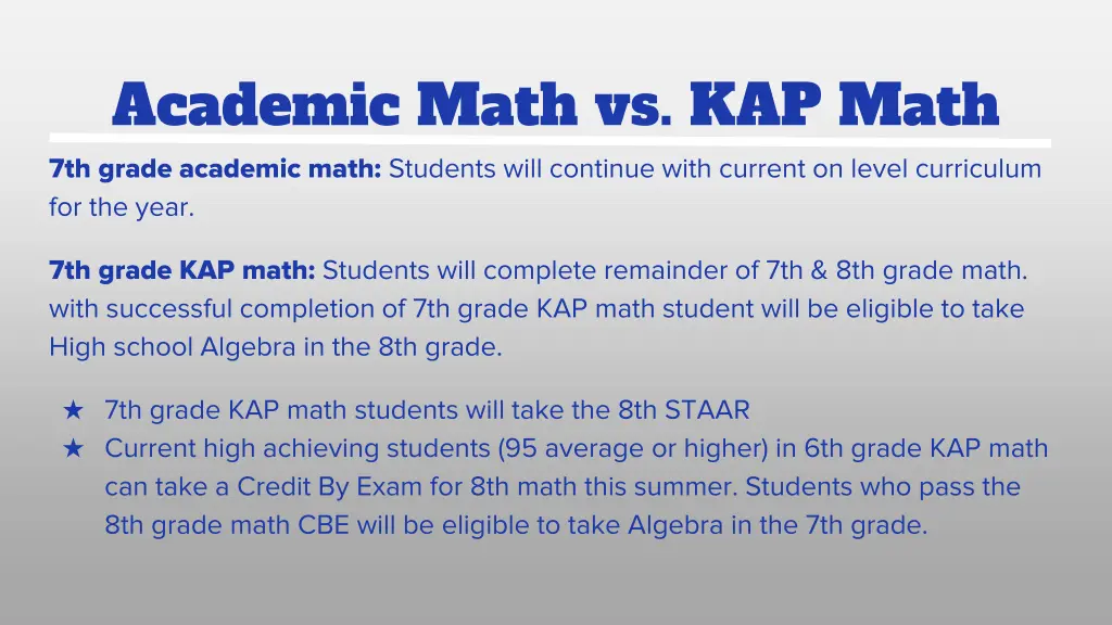 academic math vs kap math 7th grade academic math