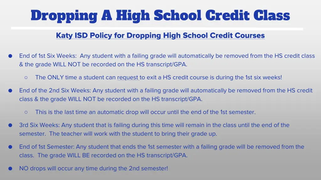 dropping a high school credit class