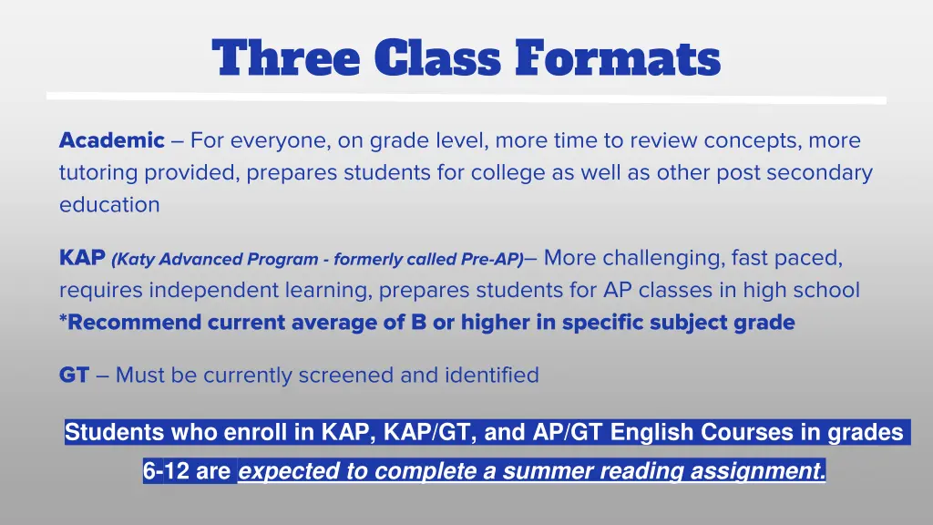 three class formats