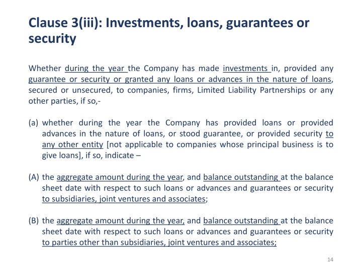 clause 3 iii investments loans guarantees