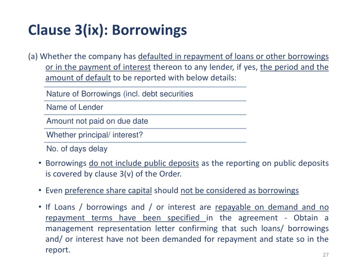 clause 3 ix borrowings