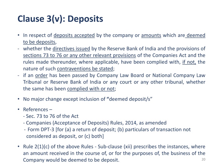 clause 3 v deposits