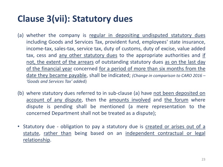 clause 3 vii statutory dues