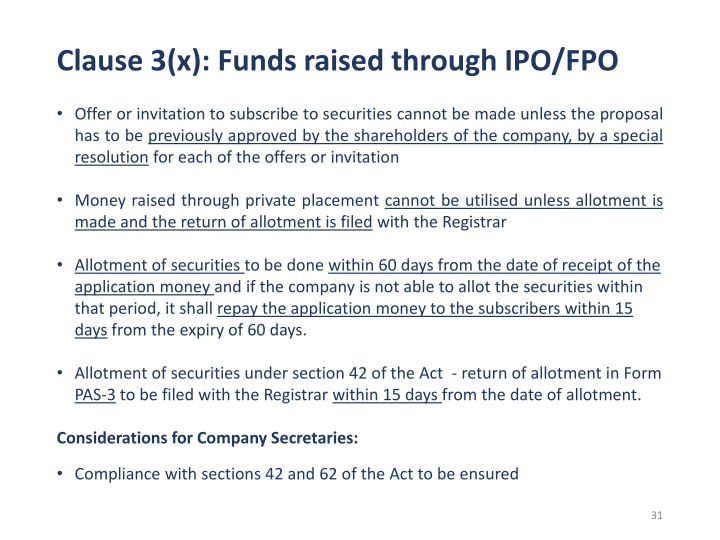 clause 3 x funds raised through ipo fpo 1