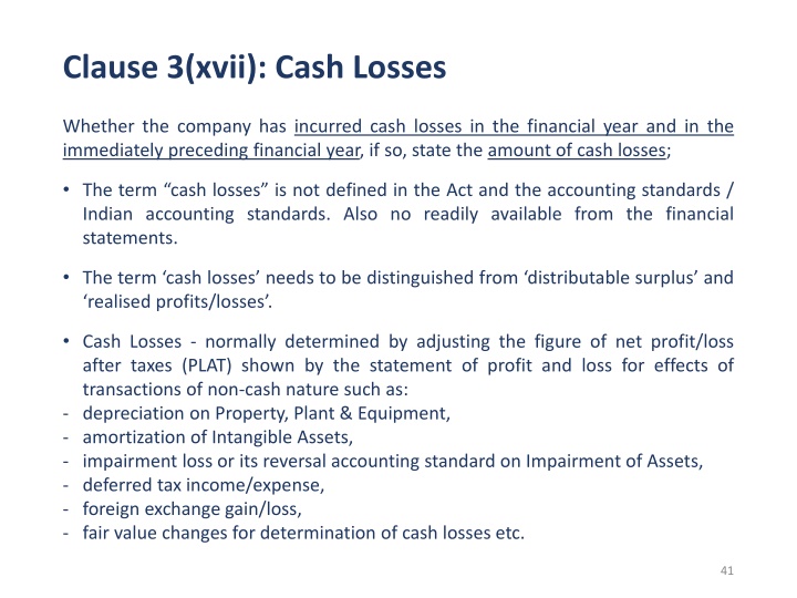 clause 3 xvii cash losses