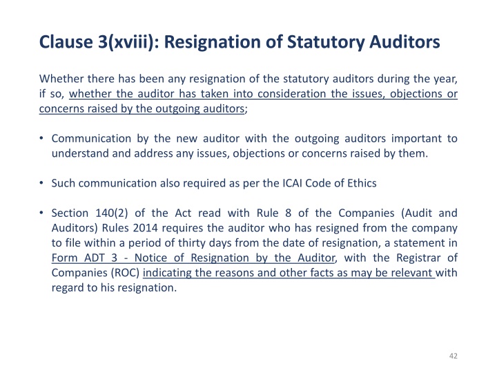 clause 3 xviii resignation of statutory auditors