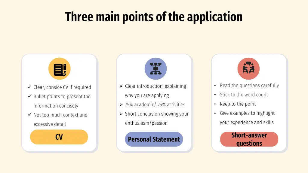 three main points of the application