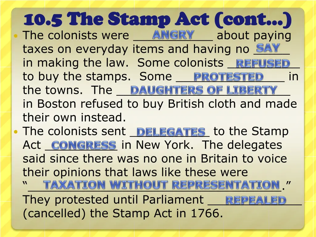 10 5 the stamp act cont 10 5 the stamp act cont