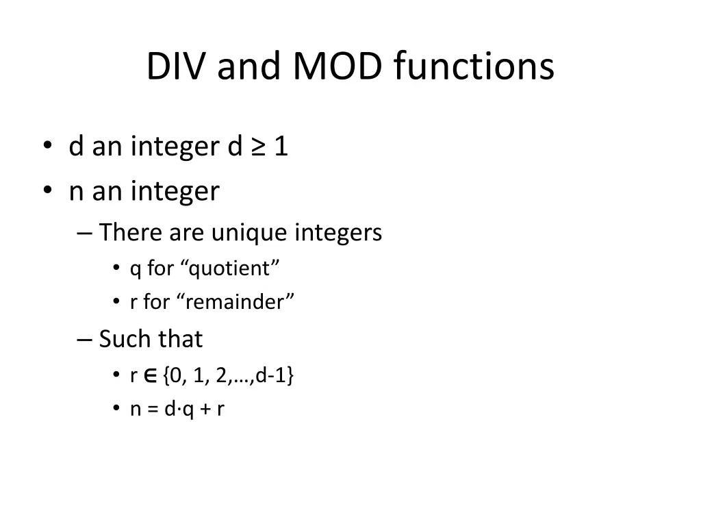 div and mod functions