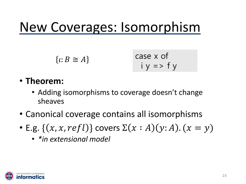 new coverages isomorphism