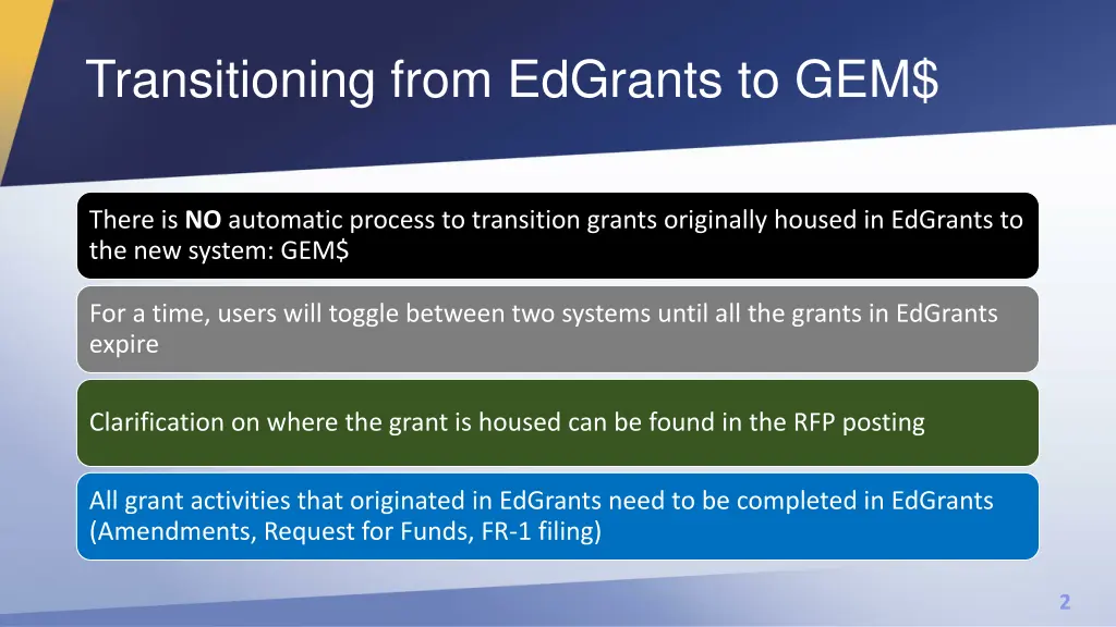 transitioning from edgrants to gem