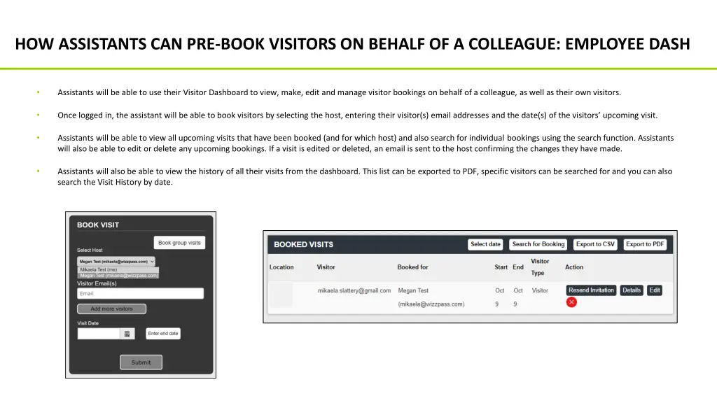how assistants can pre book visitors on behalf 1