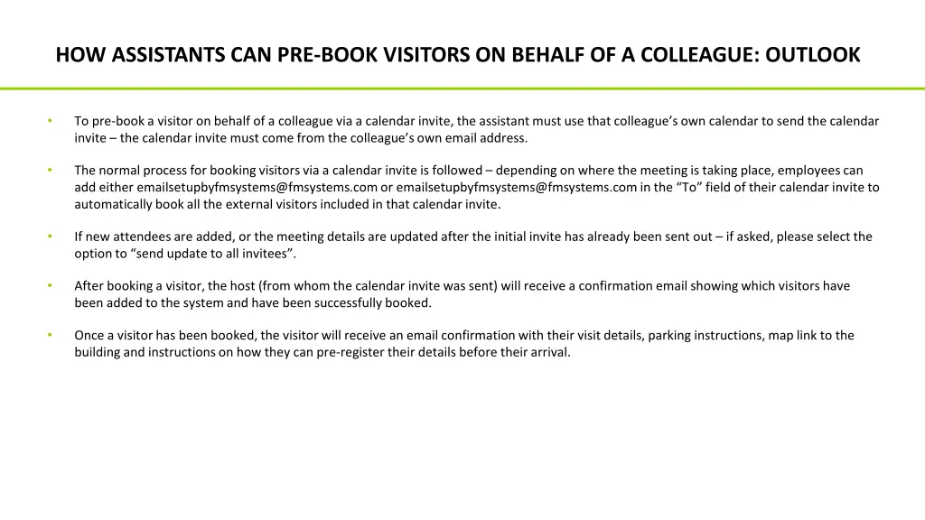 how assistants can pre book visitors on behalf