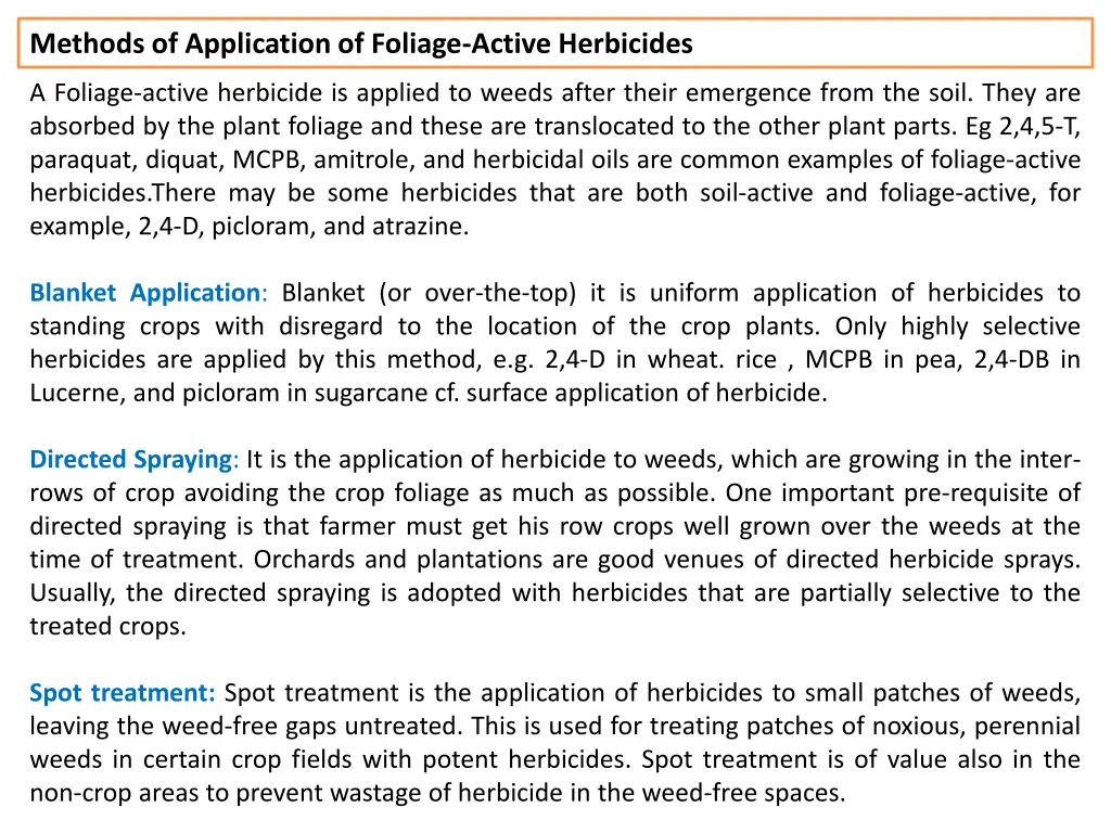 methods of application of foliage active