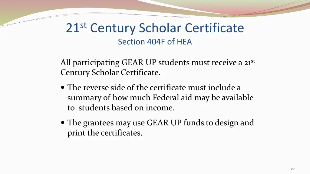 21 st century scholar certificate section 404f