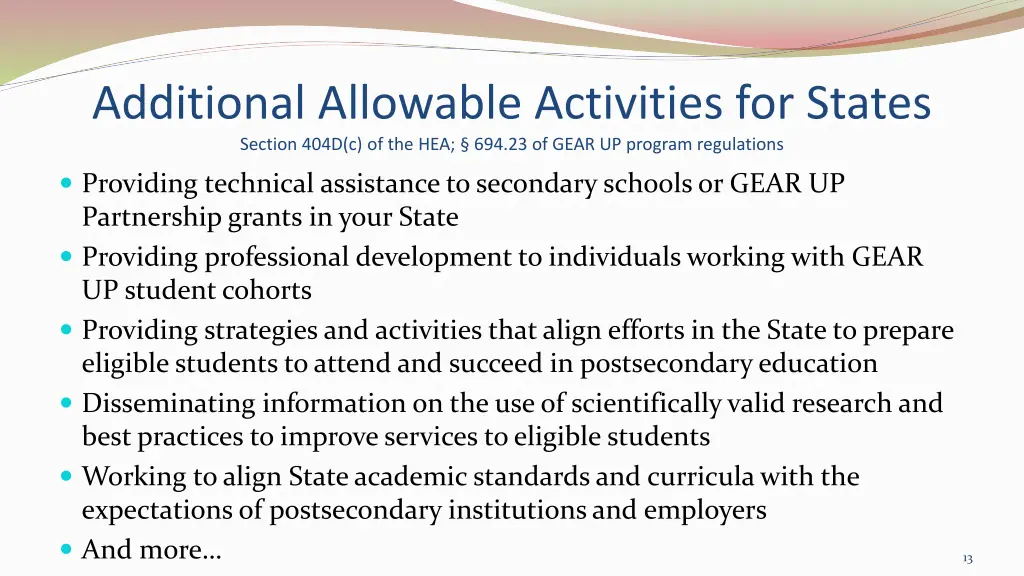 additional allowable activities for states