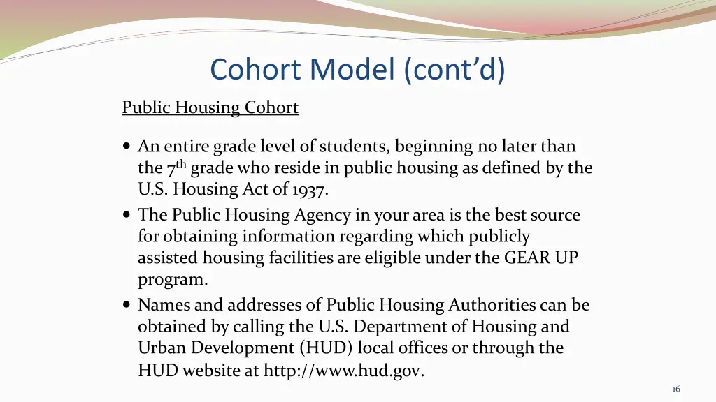 cohort model cont d