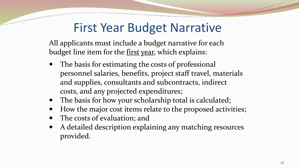 first year budget narrative