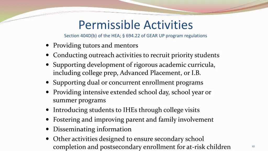 permissible activities section 404d