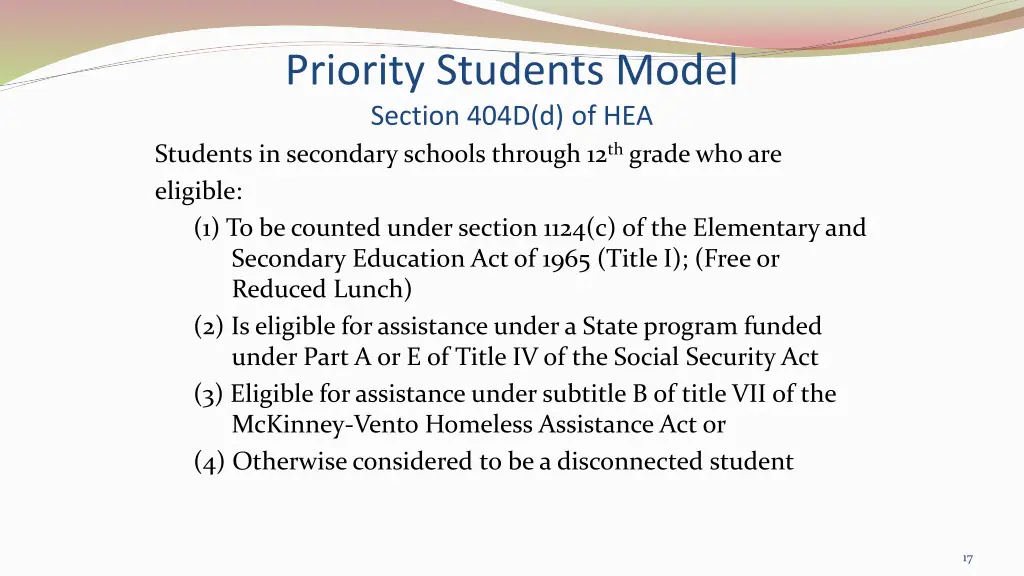 priority students model section 404d