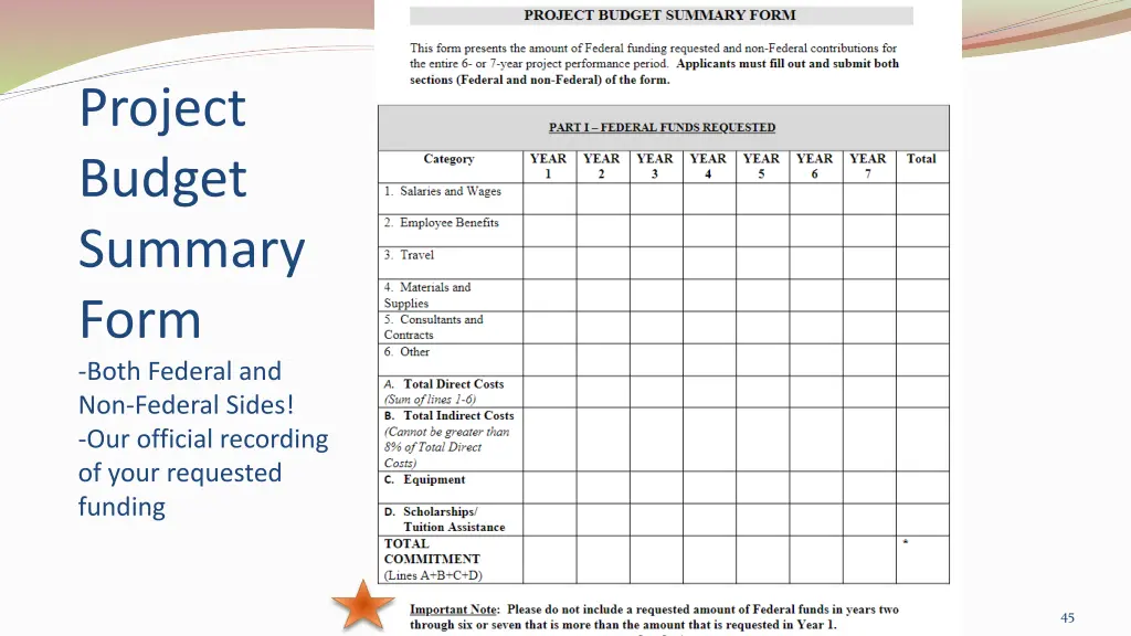 project budget summary form both federal